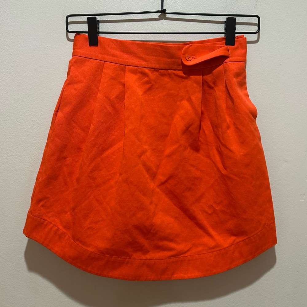 kate spade Orange Pleated Mini Skirt with Button-Tab Waist